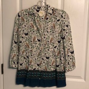 MAEVE ANTHROPOLOGIE OWL & BUTTERFLIES BLOUSE